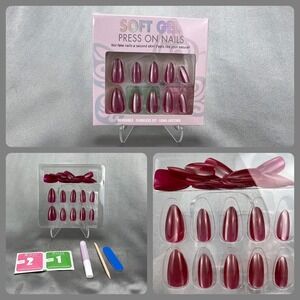 24pcs Soft Gel Press On Nails Cat Eye Magenta Pink Almond Shimmer Reusable‎ Kit